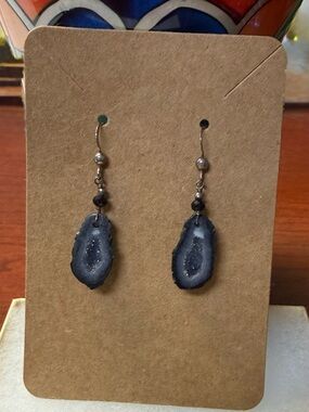 Dark Gray Druzy Geode Drop Earrings